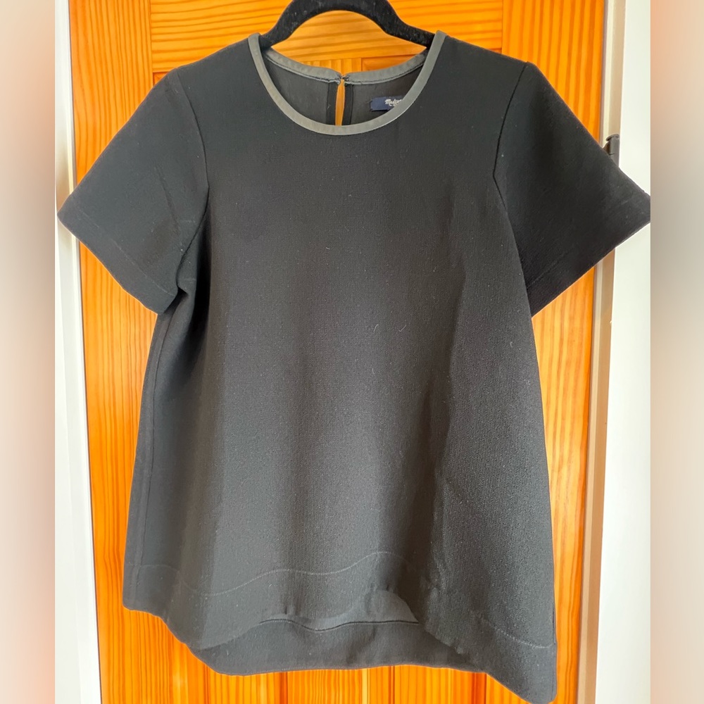 Black Madewell Top With Leather Neckline